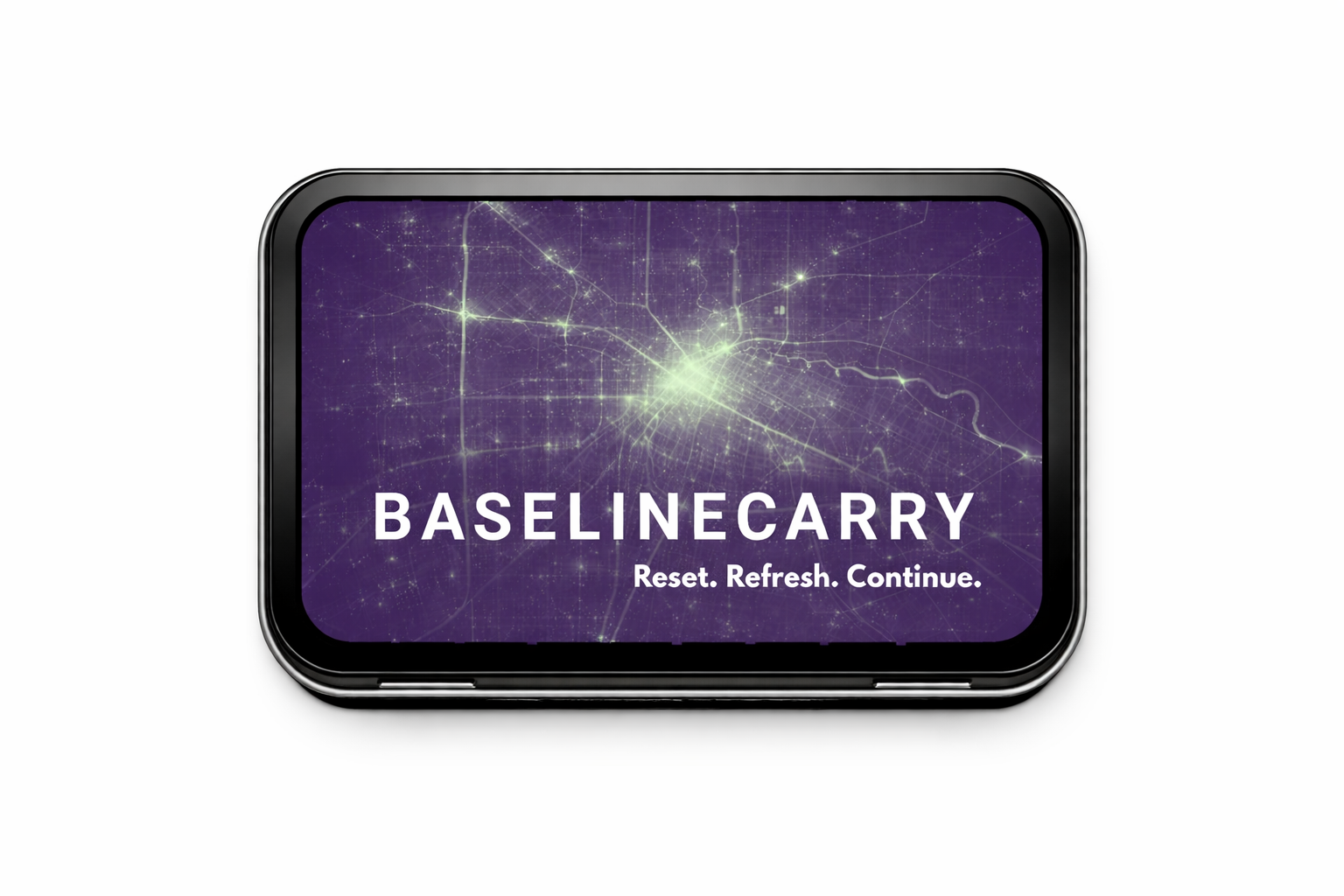 Angled product view of the BaselineCarry Pocket Reset Tin.